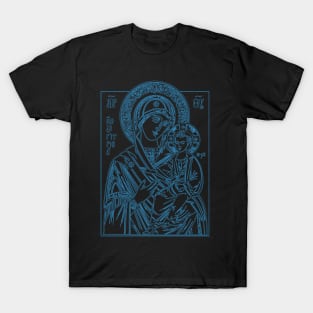 Icon of Virgin Mary and Jesus (blue) T-Shirt